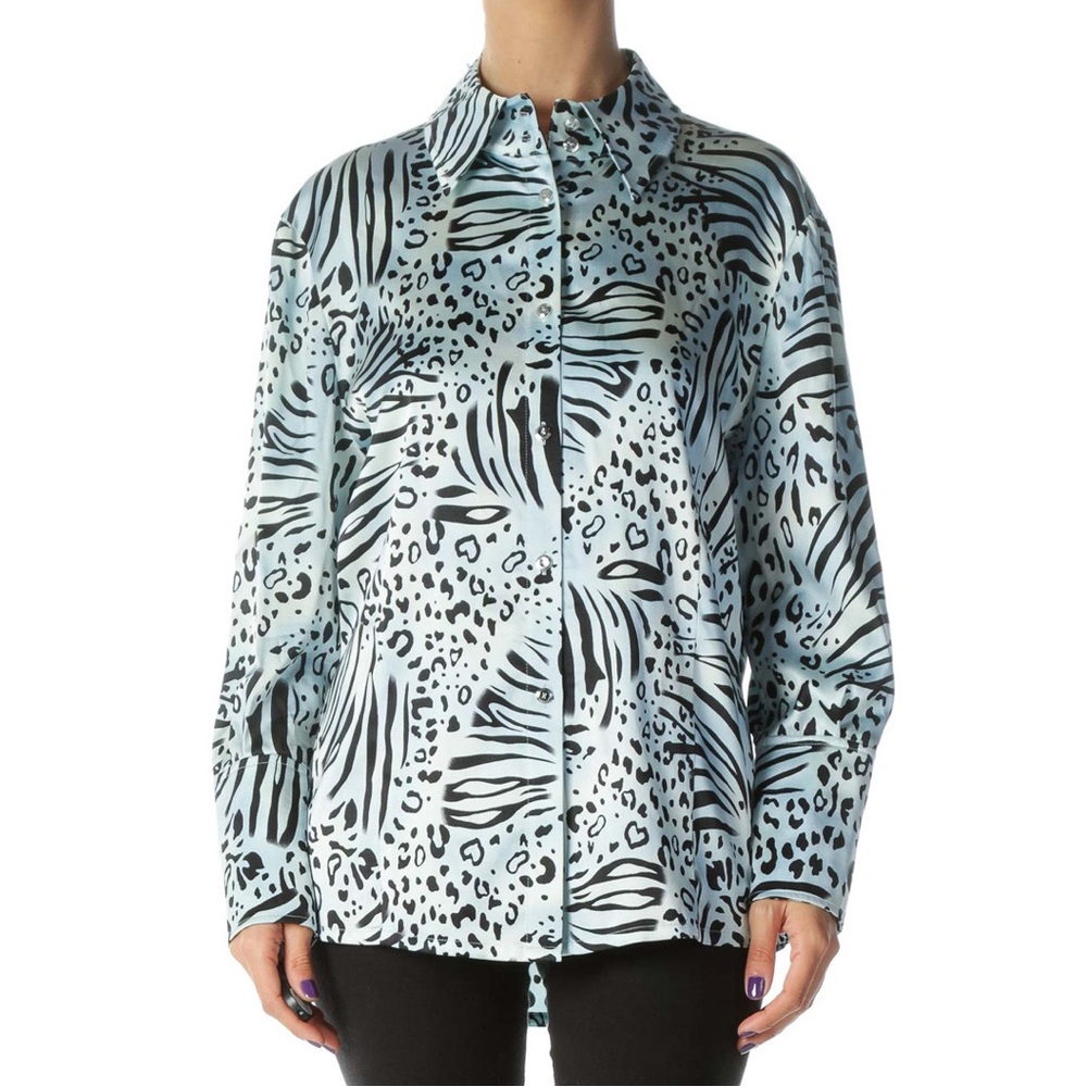 St. John Collection Silk Animal Print Button-Front Blouse 8